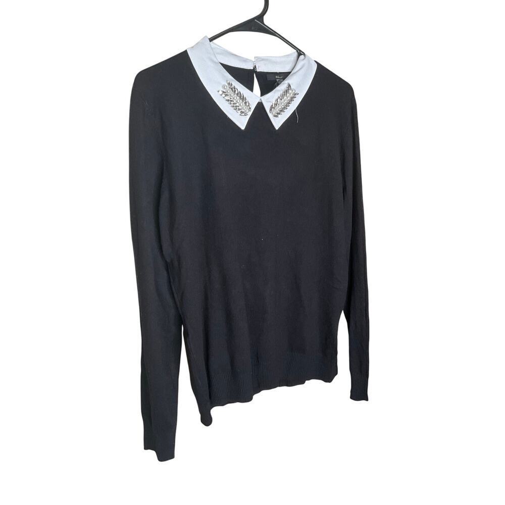 Milano Embelished Collar Pullover Sweater Long Sleeve Black Womens Size XL NEW‎
